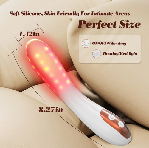 Medical-grade red light therapy vibrator for enhancing women's sexual well-being. It has an elegant appearance, featuring infrared and intelligent heating functions, which can quickly stimulate sexual desire. It has 8 quiet vibration modes to meet various needs. Multiple charging methods for easy portability. The soft silicone surface is friendly to the private parts, with the right size to stimulate sensitive areas and provide an ultimate pleasurable experience.