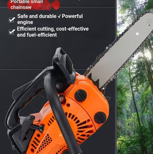 25CC two-stroke gasoline small chain saw, equipped with 12-inch guide bar, automatic chain lubrication, lightweight and portable body. Anti-slip dual handles with safety guard plate, stable power, suitable for yard pruning, small path logs, and firewood cutting. Suitable for ordinary household users, garden maintenance personnel to handle small-sized wood cutting and branch trimming work. Suitable for home garden maintenance.