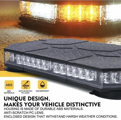 This vehicle's rear warning light has a dual-color flashing mode in yellow and white, which is easy to install and can be powered on at any time. The light is characterized by its waterproof, dustproof and durable properties. It is suitable for road construction, emergency repairs and engineering operations, and can provide reliable warnings for driving safety. It is an essential equipment for outdoor work and emergency situations.