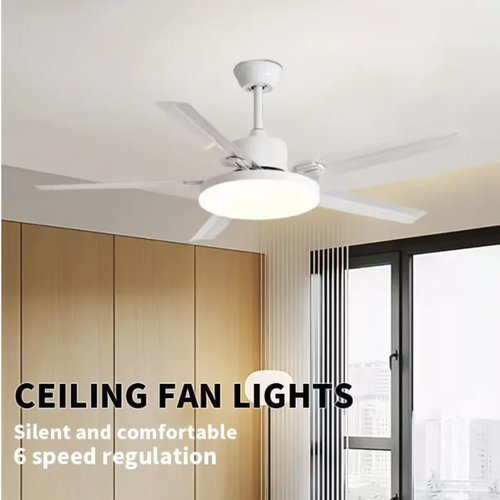 The Nordic minimalist inverter ceiling fan lamp features a pure white minimalist design, suitable for various home styles. The inverter DC motor provides silent air circulation, and the LED light source offers adjustable dimming for eye-protection. The remote control is convenient and hassle-free. It is a good all-in-one item for use in living rooms, dining rooms, and bedrooms. Easily enhance the happiness of your home life.