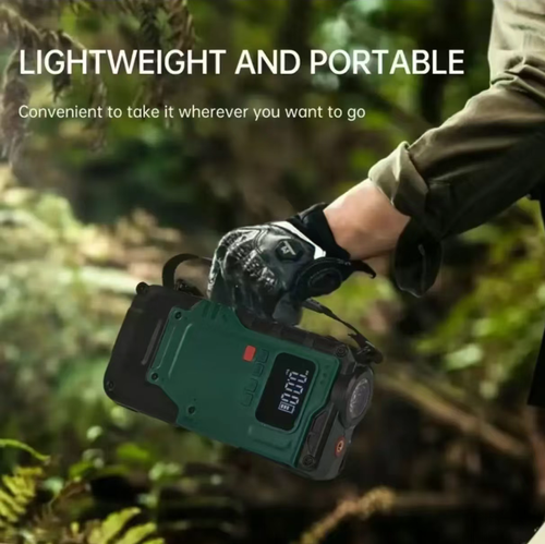 This integrated emergency power supply unit combines automotive emergency start, intelligent inflation pressure measurement, and three levels of emergency lighting. It features ten layers of safety protection and is compatible with various 12V vehicles. Its military-grade casing is sturdy and shock-resistant, making it portable and easy to carry. It is an all-round emergency companion for off-road travel.