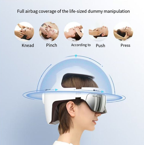 Electric head massager, with 14 layers of airbags precisely covering 21 acupoints of the head, eyes and neck. Alternating techniques of kneading, pressing and pushing. Graphene constant-temperature heat therapy relieves fatigue. Supports HiLink smart connection. The APP allows for DIY adjustment of force and temperature. The hollow eye-shaped design does not press on the eyeballs. It can recharge your body and mind anytime and anywhere.