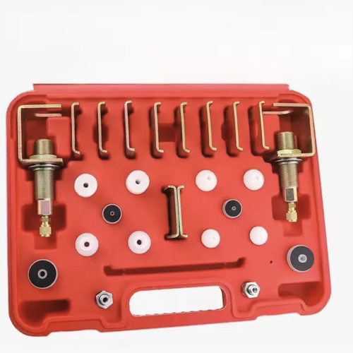 A complete set of leak detection and sealing tools for car air conditioning. It is compatible with various types of vehicle pipes and can be used for pressure testing to achieve airtightness and accurately locate refrigerant leaks. The accessories are stored in an anti-drop toolbox. The sealing gasket has strong airtightness. It is specifically used for leak detection, sealing and repair of vehicle air conditioning systems in auto repair shops. The operation is convenient and efficient.