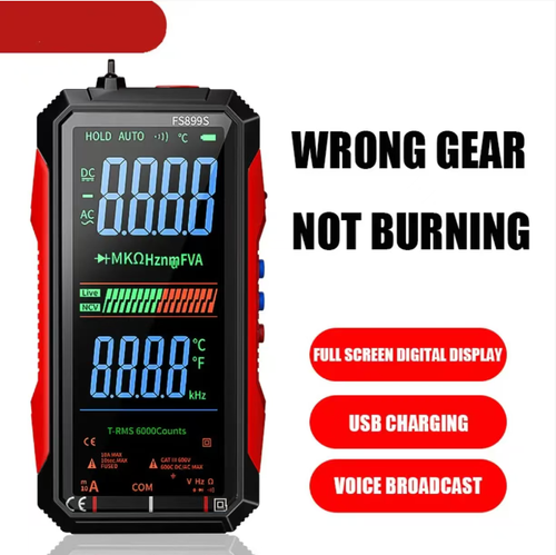 Intelligent anti-burnthrough multimeter, equipped with an intelligent anti-burnthrough chip, supports NCV non-contact electrical measurement. The high-definition color screen clearly displays data, and the backlight is suitable for dim environments. resistance, temperature, etc. The body is portable and anti-slip, with USB charging, an LED flashlight and voice playback. It is an excellent assistant for electricians' maintenance.