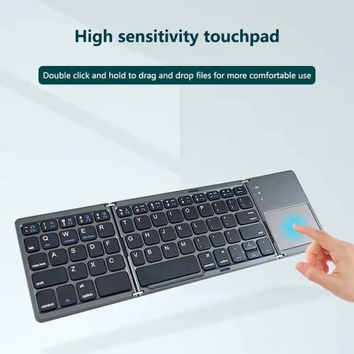 Three-fold Bluetooth keyboard. Compact and portable, easy to store. When unfolded, it provides comfortable input. Equipped with a highly sensitive touchpad that can replace a mouse. Supports one-click switching of multiple devices' Bluetooth connections. It is an efficient assistant for mobile office work and multi-scenario input.