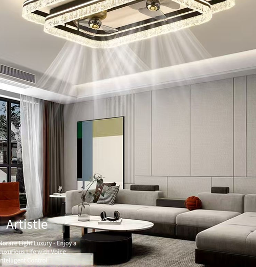 This luxurious Italian-style smart ceiling fan lamp features a double-layer ice-patterned crystal design, integrating both lighting and cooling functions. It supports offline voice control, APP control, and remote control. It is equipped with full-spectrum eye-friendly LED, two silent fans, and is suitable for a large space of 20-35 square meters. It is an excellent choice for living rooms and dining areas.