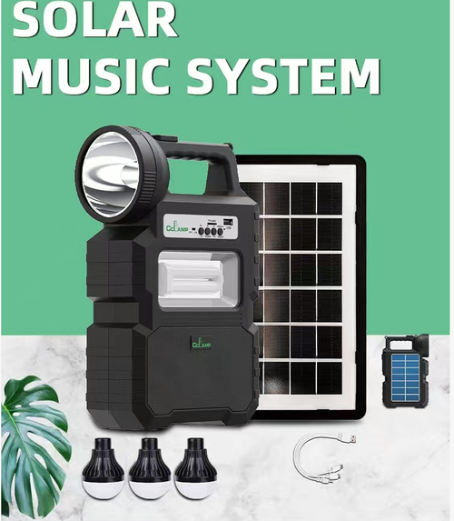 This solar-powered outdoor emergency lighting system is equipped with two high-efficiency solar panels for efficient power generation and a 6000mAh battery for long-lasting power storage. It integrates 10W strong light illumination, external bulb connection, Bluetooth audio, and FM radio, and supports device charging. It is portable and durable, making it an all-round companion for camping, square dancing, and emergency rescue.