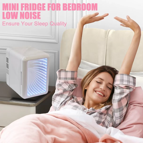 4L Mini Makeup Refrigerator, locks the essence of active masks at 2℃, and warms up in 65℃ to prevent the face from getting cold in winter. The mirror door panel features multi-color ambient lights and can also serve as a makeup mirror. It has dual power sources, allowing it to be carried or moved, and operates silently. With its small capacity, it can store the entire skincare routine, adding a sense of ceremony to the dressing table.