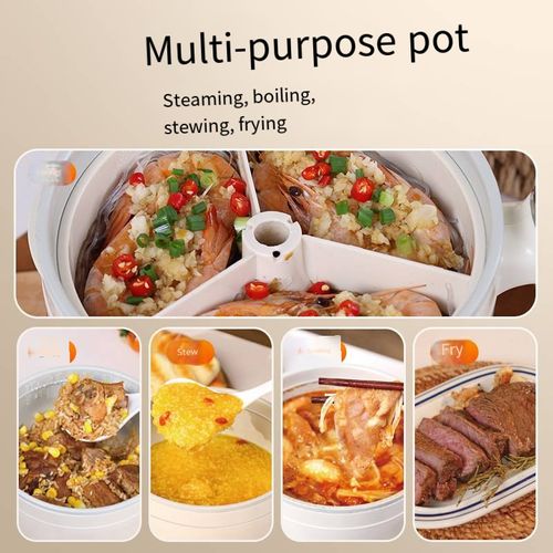 This single-person exclusive multi-compartment, non-cross-flavor electric cooking pot with pre-appointment and heat preservation function is proficient in steaming, boiling, braising, stir-frying, deep-frying and other cooking. It is a portable electric hot pot for students and office workers. It is easy to clean and has a non-stick inner pot. It is a health-preserving cooking pot. Pre-order before going to bed and enjoy hot porridge in the morning