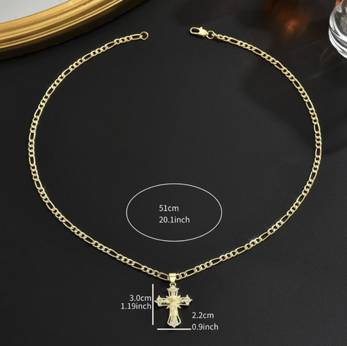 Copper-set zircon cross necklace. Featuring the luxurious and high-quality Fagaro chain texture, the zircon embellishments add a touch of luxury and shine. It is suitable for both men and women and can be matched with hip-hop, casual, and luxury styles. It is not prone to fading or causing allergies. It is a versatile and stylish choker necklace that is suitable for both daily wear and as a gift. It is a practical piece of jewelry that combines both appearance quality and sentiment.