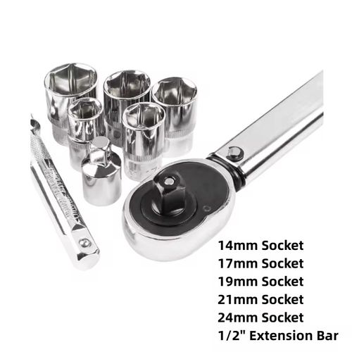 8-piece Set,Prefabricated Torque Wrench Kit, made of chrome-vanadium steel for durability and rust resistance. The scale is clear and enables precise presetting of torque. It comes with multiple-sized sockets and extension rods, suitable for automotive repair, industrial installation, and home maintenance scenarios. It ensures precise tightening and prevents loosening or over-tightening. It is an excellent choice for professional fastening.