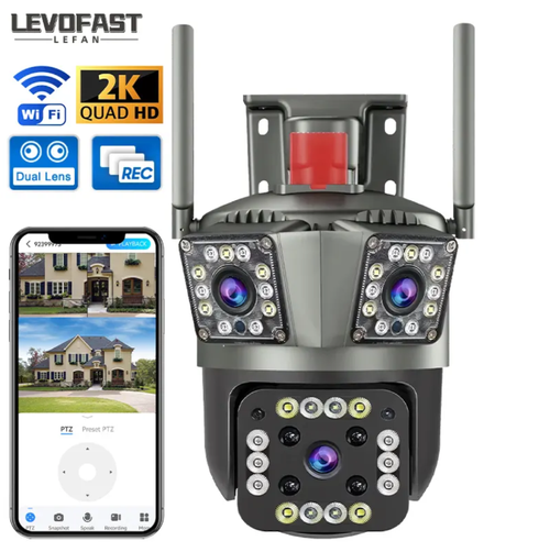 High-definition 3-screen night vision outdoor waterproof 360° smart surveillance camera for home use. One unit can cover multiple areas with all three screens displaying simultaneously. Full-color night vision, 360° rotation with no blind spots, outdoor waterproof, and supports wireless monitoring. PIR human detection for real-time alerts. It is the intelligent security guardian for home-wide safety.