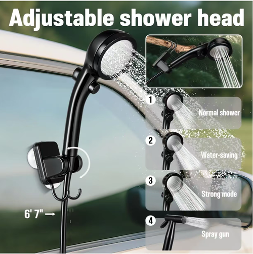 Portable outdoor shower unit: 6.6-gallon folding bucket + 1500W rapid heating + intelligent pump, precise temperature control. 6000mAh long-lasting battery life, IPX7 waterproof and anti-slip, four shower modes, hose suction cup holder for flexible installation. Foldable for easy storage, suitable for all outdoor activities including camping and driving. Easily bring a comfortable bathroom to the outdoors.