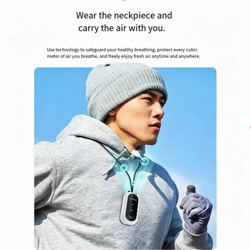 This mini negative ion air purifier with a neck strap is lightweight and portable, suitable for carrying around. It can be charged via USB and has a status indicator light. It is operated with a single button and is simple to use. It can improve local odors and smoke smells around. The running noise is low, making it suitable for commuting and travel. No filter replacement is required, regular cleaning and maintenance are sufficient.