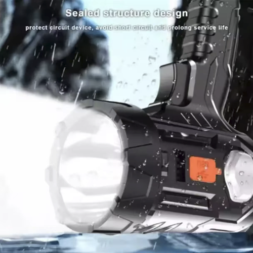 LED high-intensity handheld spotlight, with a large focused cup for long-distance bright projection, multiple lighting adjustment settings. Comes with built-in solar power supply, supports USB reverse charging for mobile phones, has a non-slip, shock-resistant and waterproof body. Suitable for outdoor patrol, fishing, household use and emergency situations. Long battery life to meet all-day lighting needs.