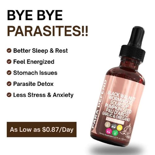 PARA DEFEND Complete Parasite Detox Drops: Composed of ingredients such as black walnut, mugwort, acai berry, pumpkin seed, guarana fruit, garlic, and oregano, it helps eliminate parasites in the intestines, relieve gastrointestinal discomfort, improve sleep quality, enhance physical vitality, and reduce stress and anxiety. Order today and you will receive 2 bottles of black walnut seed parasite-killing drops. The daily price is as low as $0.87.