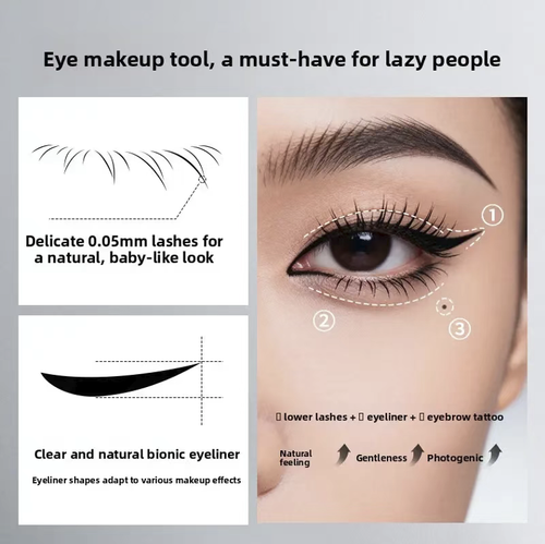 Portable eyebrow and eye stamp makeup set, packaged in a box with a mirror, double-color ink and cleaning pad. A variety of eyebrow shapes and lower eyelid stamps are included. With the handle, you can quickly apply makeup by pressing, and the color is evenly applied without smudging. The layered storage is compact and lightweight, allowing makeup beginners to quickly create a delicate eyebrow and eye makeup.