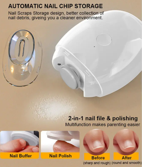 Portable electric nail clippers, nail grinder, USB charging, 3 adjustable speeds, easy to operate, LED light is clear at night, automatic nail grinder, say goodbye to flying nails
