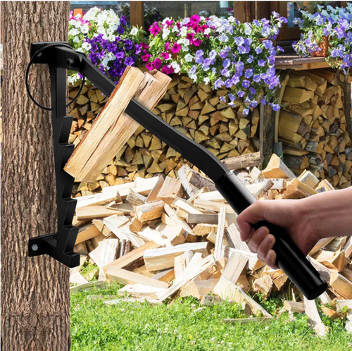 Manual wood splitter, a labor-saving tool for preparing firewood. Lever + adjustable handle design. Just press down to split wood, 80% more efficient than a hammer. Slot + lock for anti-slip rebound. Suitable for both beginners and experts. Reinforced metal, durable and sturdy. Foldable and wall-mounted, portable and doesn't take up space. Transform splitting wood from a tiring task to an easy one.