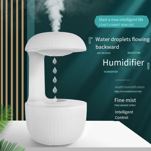 This anti-gravity humidifier uses cutting-edge technology to make raindrops flow in reverse. The ultrasonic fine mist moistens the air without wetting the tabletop. It comes with a warm light night light + water droplet white noise for sleep assistance. It can be customized with a DIY theme. The minimalist design fits well on desks or bedside tables. It serves as both a humidifier and a soothing desktop art piece.