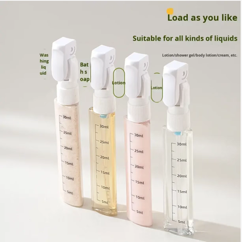 Order today and you will receive 2 four-in-one travel portable leak-proof multi-purpose bottles. The foldable cap can prevent leakage and won't dirty the bag. There are clear markings on it for easy cleaning. It is suitable for travel, business trips and fitness. It can easily hold all your skincare and hair care products. It is very convenient to use and store, completely eliminating the mess caused by bottles and jars.