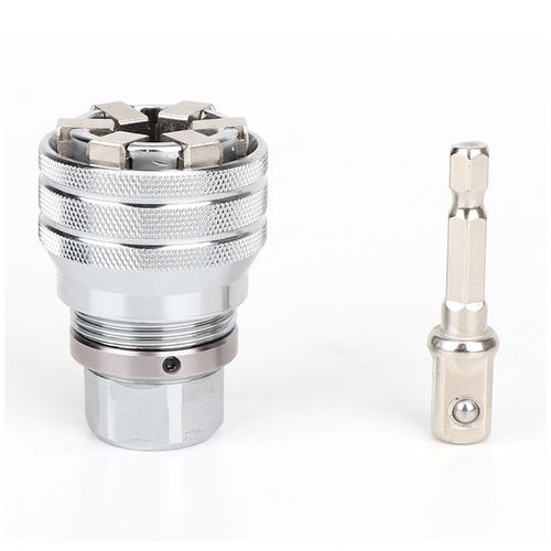 Newly upgraded adjustable universal socket wrench set: Compatible with electric wrenches, electric drills, ratchet wrenches. Automatically engages multiple specifications of screws and nuts. Made of high-hardness chromium-vanadium steel. Rust-proof and wear-resistant treatment. Quick disassembly and easy operation design. Suitable for multi-scenario use in household repairs, car maintenance, mechanical processing, construction sites, etc. A multi-functional hardware tool combination.