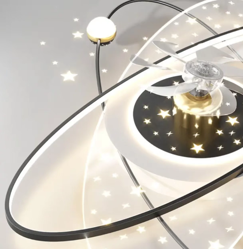 This 360° swivel fan lamp features a modern and minimalist design. The lamp and fan are integrated, saving space. It can rotate in a wide angle to distribute air, providing coolness throughout the entire room without any blind spots. It has LED three-color lighting and operates silently. It supports remote control for intelligent operation. The installation is convenient and it is suitable for use in living rooms, bedrooms, and dining rooms. It is both aesthetically pleasing and practical.