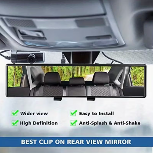 Easy Clip Installation Universal 300mm Anti Glare Blue Wide Angle Tint Interior Clip on Panoramic Rearview Mirror