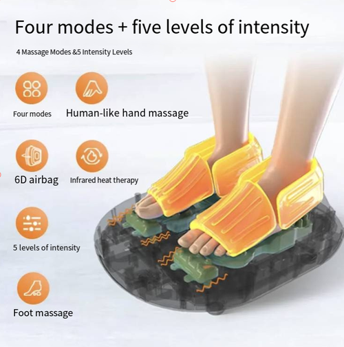 This household multi-functional foot massage device uses fully enclosed airbags for kneading, combined with high-frequency vibration and two levels of infrared heat therapy, precisely relieving foot fatigue and promoting blood circulation. The intelligent panel is easy to operate and compact, not occupying much space. It is a great home health product for relieving soreness from prolonged standing and warming the feet for better sleep.