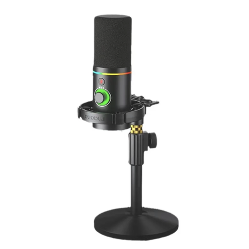This dynamic microphone features a heart-shaped directional pickup that effectively blocks noise and delivers clear and full human voices. The RGB ambient light and physical knob provide convenient control. It is a two-in-one plug-and-play device, with a desktop stand that is stable and shock-resistant and comes with complete accessories. It is an essential audio recording tool for live streamers, audio recording and voice dubbing.