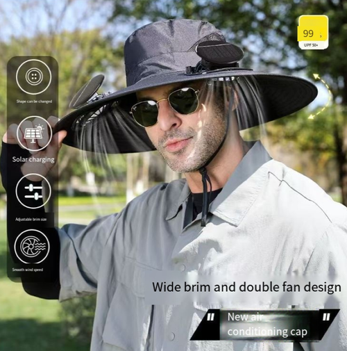 Outdoor Work Cap Solar Powered Fan Hat Sun Hat Cooling Hat Wide Brim for Outdoor