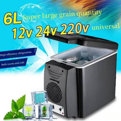 This 6L car refrigerator supports a wide voltage range of 12V and 24V, suitable for both cars and trucks. It has stable cooling and refrigeration, and can store multiple bottles of beverages and food ingredients. It supports dual power supply for both car and home use, and is portable with a shoulder strap. It operates quietly, has a durable body that doesn't take up much space, and is a practical refrigeration device for long-distance travel, self-driving camping, etc.