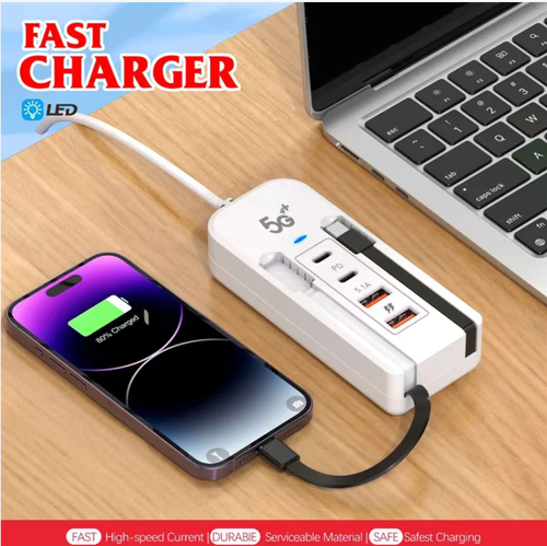 Order today and you will receive 2 double PD double USB super-fast charger adapters. They can charge multiple devices simultaneously. The laptop can also be charged during use. It comes with an extension cord for easy placement. It has a safety protection function to prevent overcharging. It is suitable for home, office and business use. It saves charging adapters and doesn't take up space. It solves the problems of charging conflicts and worries.