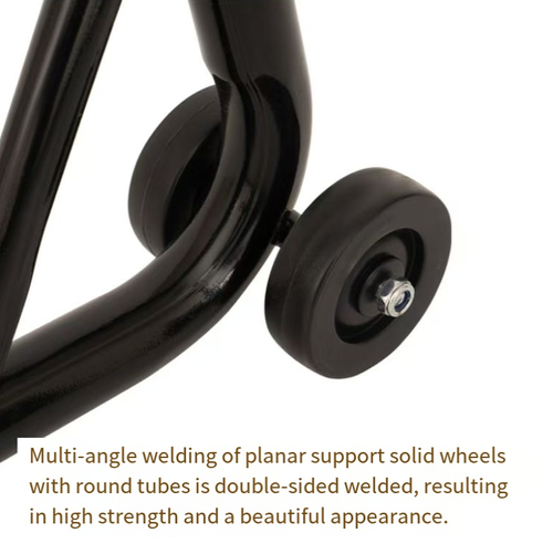 Universal motorcycle bracket, 500KG load-bearing capacity, thickened tube wall + double-sided welding for stable and non-shaking performance. It fits multiple vehicle models for both front and rear wheels. With solid wheels, it allows one person to move the vehicle. Suitable for various scenarios such as maintenance, washing, parking. Simple installation. Essential for motorcycle enthusiasts!