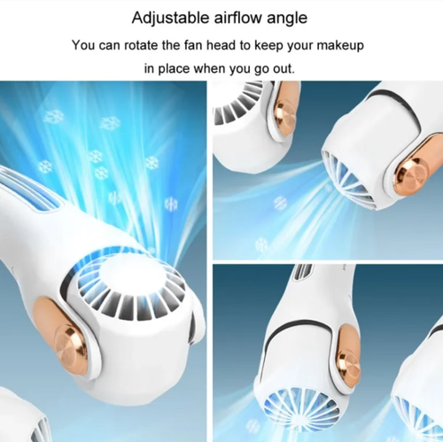 The mini neck fan features a bladeless neck-mounted design, freeing your hands. The fan nozzle can rotate at multiple angles without smudging makeup. It offers three speed settings suitable for commuting, office work, and outdoor activities. The quiet motor operates silently without disturbing you. With a 150g lightweight design, it is comfortable to wear for a long time. It comes with a long-lasting battery and Type-C fast charging, making it a practical choice for cool summer outings.