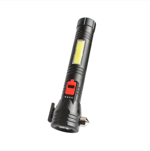 High-hardness tungsten steel window breaker, shatters car windows with a single strike. Hidden seat belt cutting knife, quickly frees you from danger. Five-level light adjustment: main light emits strong far-reaching light and flashes for emergency calls, side lights provide diffuse illumination. The rear part is equipped with a compass, USB fast charging. Compact and portable, it is not only a lighting tool but also a life-saving device for travel.