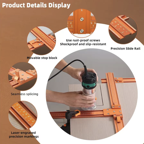 6mm thickened aluminum alloy cross support ruler, with precise 90-degree right-angle positioning. It enables woodworkers to perform cutting operations without the need for marking lines. The fixture securely fixes the board without any displacement, and is compatible with edge trimming machines and cutting machines. The cutting is straight and error-free. It is specially designed for home decoration board cutting and cabinet manufacturing. It is sturdy, durable, and easy to store.
