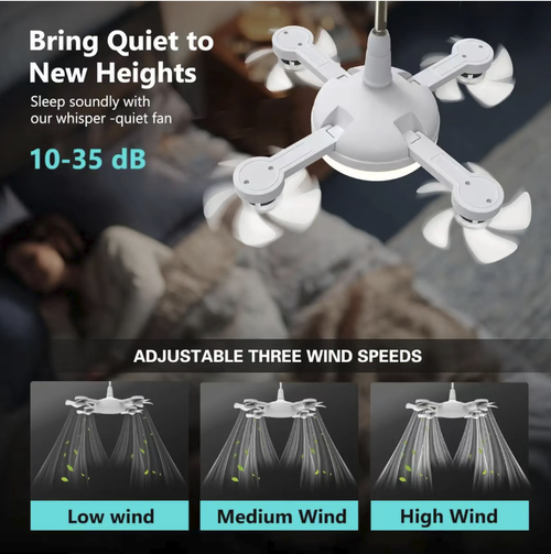 This Nordic minimalist drone fan lamp features an E27 screw design, with the lamp and fan integrated. It has four independent air outlets and operates silently without disturbing sleep. The three-color eye-friendly soft light can be adjusted, and it is equipped with an intelligent remote control. The installation is convenient, making it an ideal choice for cooling and lighting in bedrooms and dining rooms. Let every summer night be gentle and pleasant.