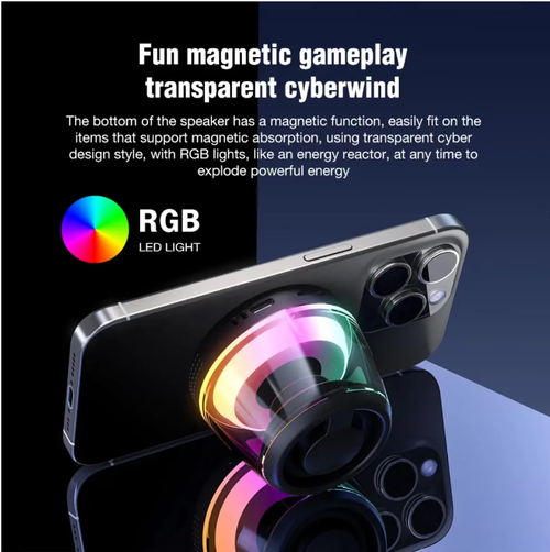 This magnetic Bluetooth speaker is amazing! 40mm magnetic driver + low-frequency diaphragm, delivering powerful bass. RGB glow + transparent body, giving a cyber vibe. The bottom is magnetically attached for use on tables or in vehicles. It can switch between mono and stereo modes. It comes with a hanging strap for portability. It offers an immersive experience for listening to music or playing games.