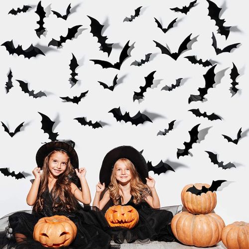 New Halloween glow-in-the-dark bat 3D three-dimensional black bat wall sticker for Halloween party atmosphere lighting up the bats