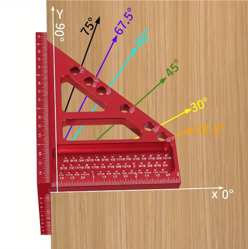 3D Aluminum Alloy 45-90 Degree Woodworking Square Protractors Drawing Line Ruler Miters Ruler Multi Angle Measuring Tool