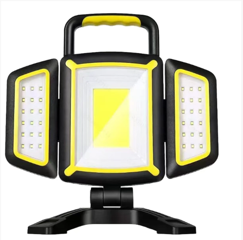 This three-page work lamp is an assistant for dark environments. It has a brightness of 3000LM with 5 levels of brightness adjustment. It is powered by 4400 batteries and can last for 3 to 9 hours. The lamp pages can be folded and rotated. The strong magnetic attachment frees your hands. It also serves as an emergency charging device. It is portable and suitable for scenarios such as vehicle repair and camping.