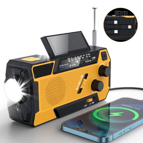 Upgraded 2000mAh Emergency Weather Radio with 4 Charging Methods (Solar Panel, Hand Crank, USB-C, AAA Battery), 3 Built-in Charging Cables (Micro USB, Lightning, USB-C), AM FM NOAA Weather Alert, Loud SOS Alarm, 3-Mode Bright LED Flashlight, Portable Power Bank Charger for Cell Phone – Ideal Survival Kit for Camping, Hiking, Hurricane, Earthquake, Flood, Tornado & All Outdoor Emergency Preparedness