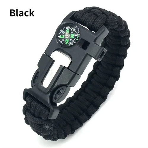 It integrates a compass, a fire starter, a survival whistle, a 7-strand rope, and a cutter. It is lightweight and portable, resembling a piece of jewelry. The fire starter is suitable for both dry and wet conditions, and the compass is shock-resistant and highly accurate. It is suitable for navigation during camping, calling for help while hiking, and emergency binding. It can serve as both a daily decoration and a life-saving tool.