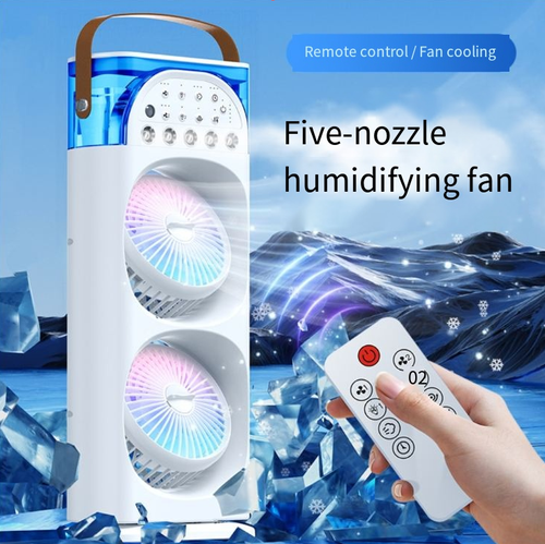 Charging + Remote Control + Shaking Head, Five-hole Refrigeration Ice Mist Fan, Five-hole Fog Curtain Rapid Cooling, Wireless Charging + Type-C Fast Charging without Cable Limitation, Intelligent Remote Control + Wide-Angle Shaking Head for Lying Down to Enjoy Coolness, Quiet and Beautiful, Essential for Summer at Home, Office, or Outdoor, One-click Unlock Refreshing Freedom.