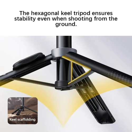 This 1.85-meter anti-shake selfie pole tripod features an integrated design, allowing for an extremely long stretching for a wide field of view. The tripod is stable and shock-proof. With Bluetooth remote control, it frees your hands. It can rotate 360° to switch between portrait and landscape modes. It can be paired with accessories such as a light source, and is portable and easy to store. It is an all-in-one shooting tool for selfies, live streaming, and Vlog creation.