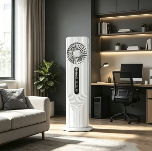 The new vertical desktop air conditioner features 6-speed wind adjustment with a vortex air duct, built-in mist humidification and ambient lighting. It has a 1-6 hour timer for automatic shutdown, a high-definition digital display screen, USB universal power supply, and low-noise operation. The compact design saves space and is suitable for offices, dormitories and homes. It combines cooling and moisture retention functions for summer use.