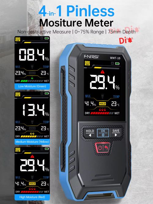Digital sensor moisture meter, with 4 modes for precise water measurement. An excellent tool for quality control of wood and building materials. It utilizes digital sensing technology to accurately detect moisture without damaging the materials, making it an efficient tool for quality management.
