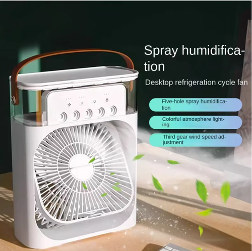 The water storage tank emits cool mist, providing both ventilation and cooling as well as humidification. It is suitable for bedrooms, offices and kitchens. It supports power supply for multiple devices, has a handle for easy portability, and comes with an ambient light + timer. If you place an order today, you will receive 2 five-hole LED spray cooling fans. They are quiet and won't disturb sleep, offering coolness wherever you go in summer. Come and place your order now!