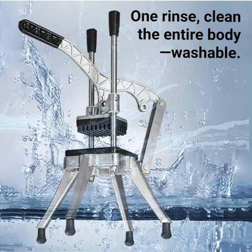 Vertical manual slicing and dicing machine, equipped with four different-sized knife grids, capable of performing slicing, dicing and dividing into segments, suitable for fruits and vegetables such as potatoes, carrots and cucumbers. The bottom has a non-slip foot pad, ensuring stable placement. The knife grids can be disassembled for cleaning, making cleaning convenient. Suitable for home kitchens and snack stalls. After use, wipe dry and store.